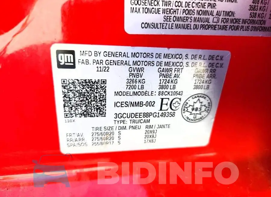 3GCUDEE88PG149358 Photo# 12