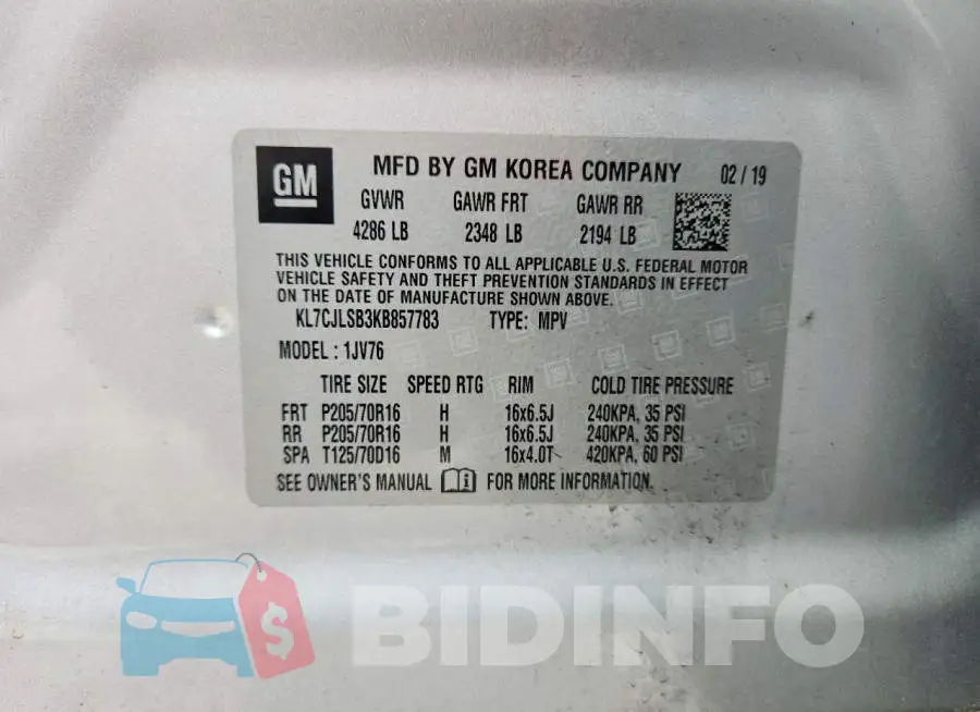 KL7CJLSB3KB857783 Photo# 13