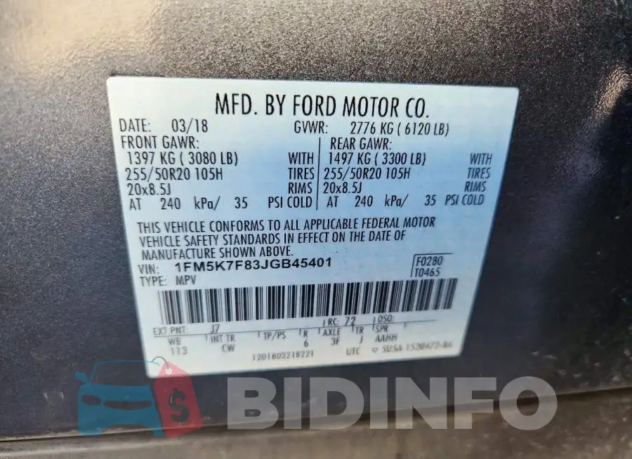 1FM5K7F83JGB45401 Photo# 12