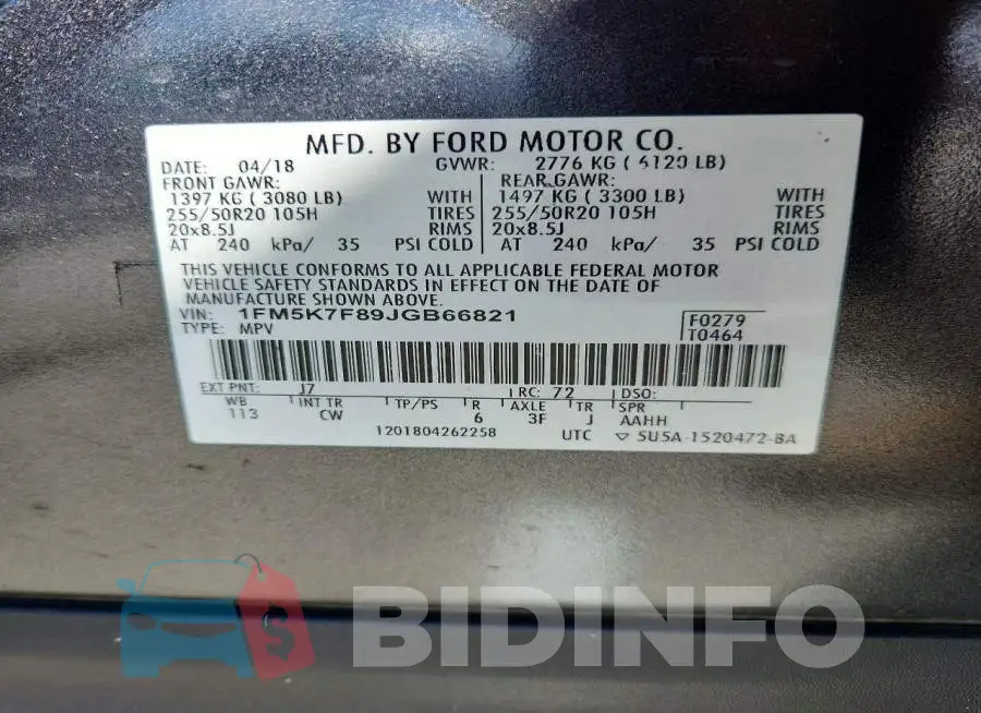 1FM5K7F89JGB66821 Photo# 13