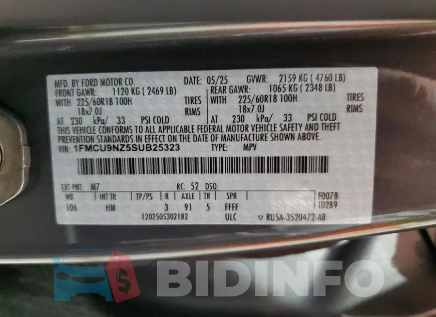 1FMCU9NZ5SUB25323 Photo# 13