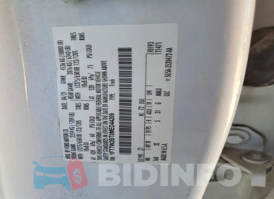 1FT7W2BT0MED44209 Photo# 12
