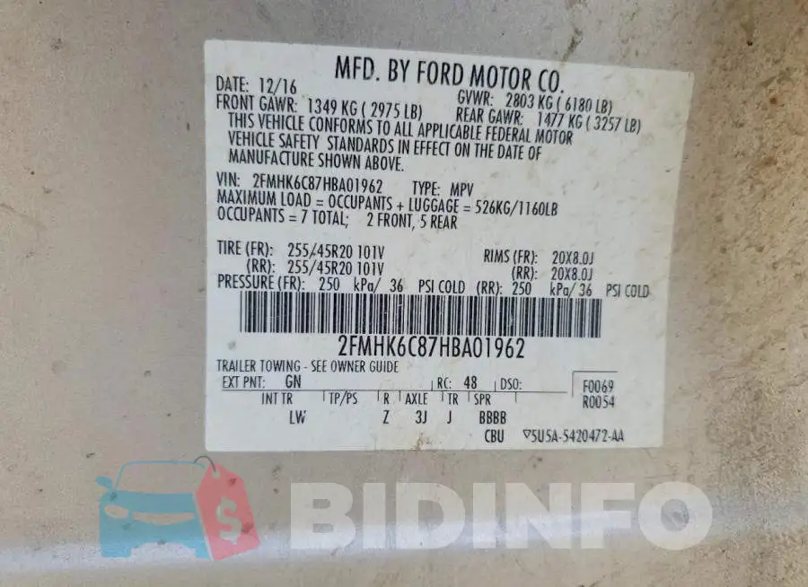 2FMHK6C87HBA01962 Photo# 12