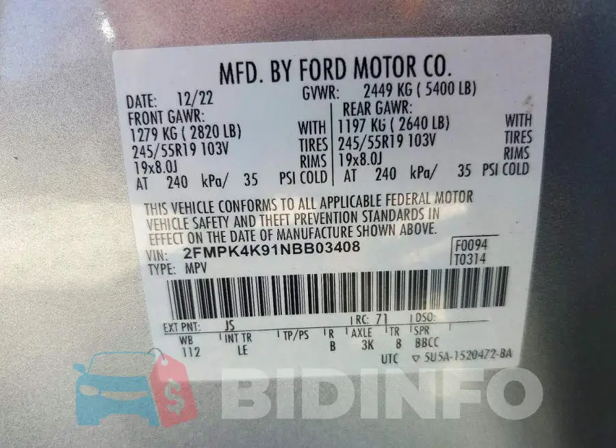 2FMPK4K91NBB03408 Photo# 14