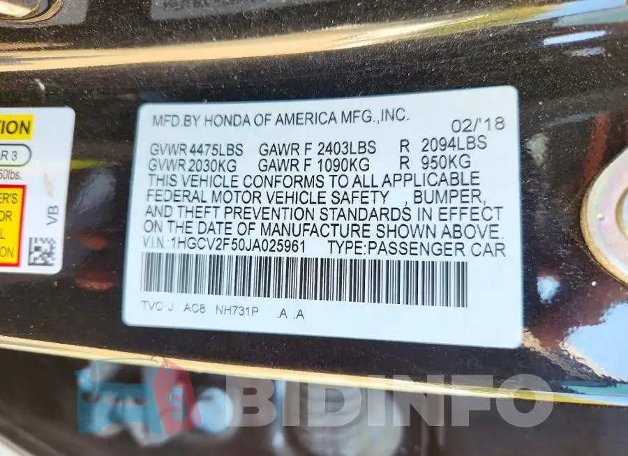 1HGCV2F50JA025961 Photo# 12