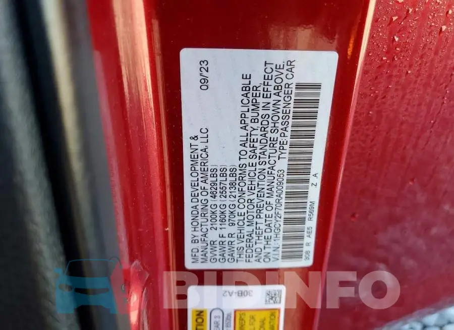 1HGCY2F70RA009053 Photo# 12