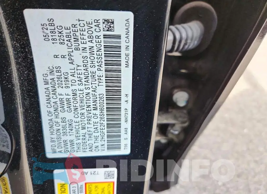 2HGFE2F26SH600263 Photo# 12
