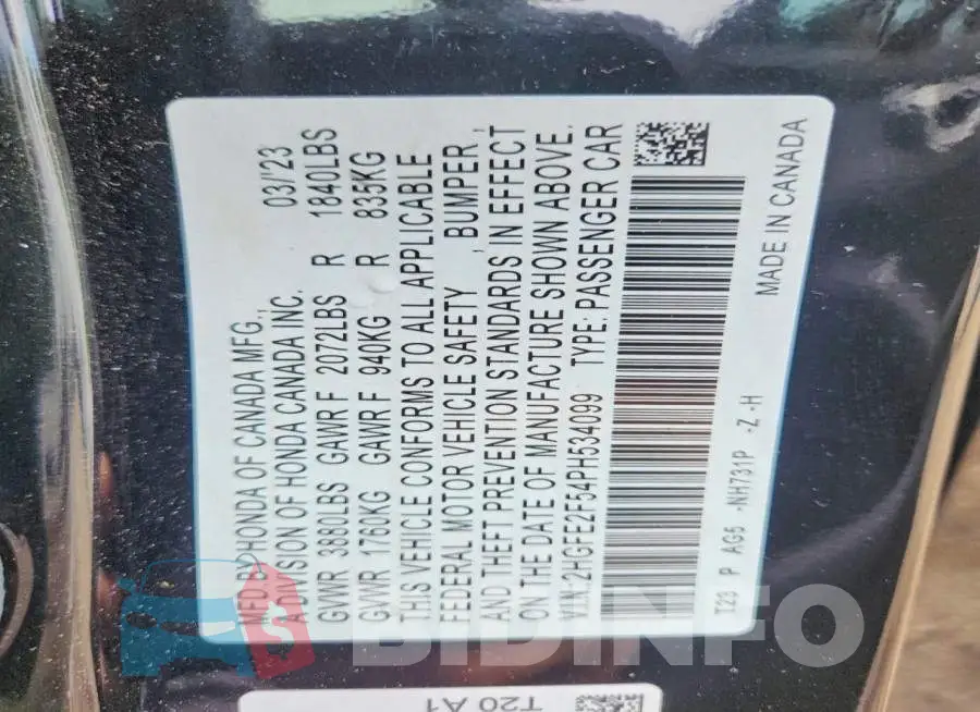 2HGFE2F54PH534099 Photo# 12