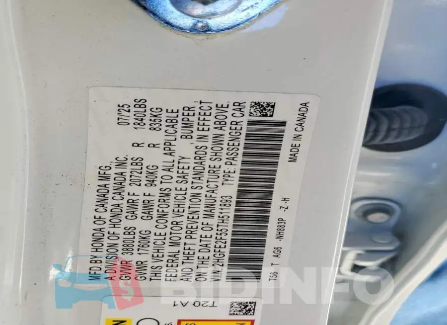 2HGFE2F55TH511893 Photo# 13