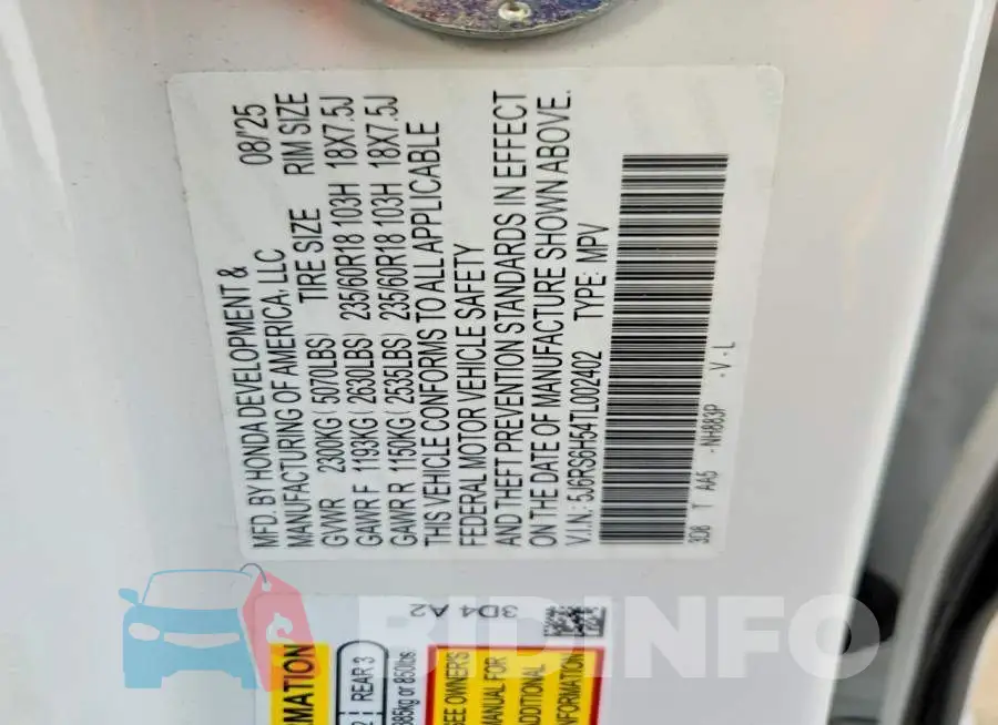 5J6RS6H54TL002402 Photo# 14