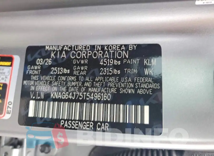 KNAG64J75T5496160 Photo# 12
