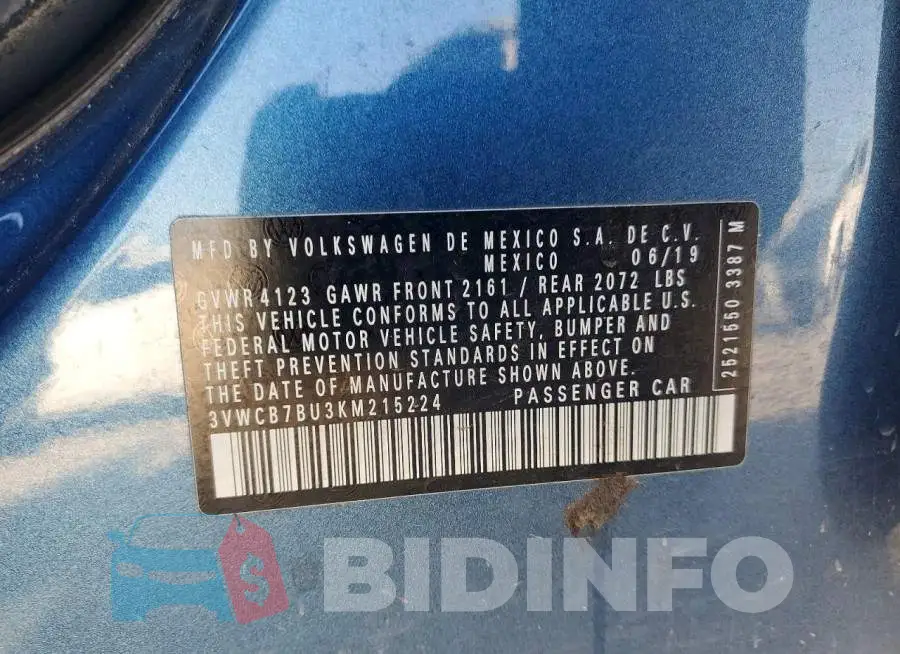 3VWCB7BU3KM215224 Photo# 12