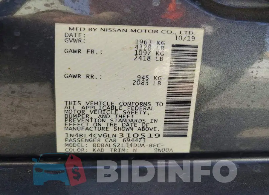 1N4BL4CV6LN310519 Photo# 13