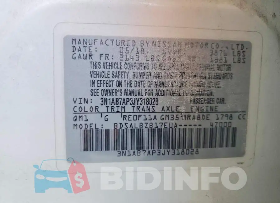 3N1AB7AP3JY318028 Photo# 12