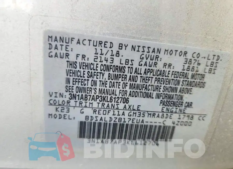3N1AB7AP3KL612706 Photo# 13