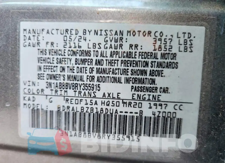 3N1AB8BV8RY355915 Photo# 13