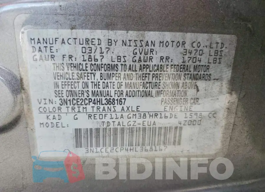 3N1CE2CP4HL368167 Photo# 12