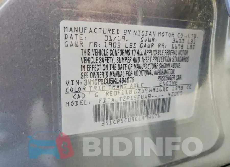 3N1CP5CU5KL494076 Photo# 13