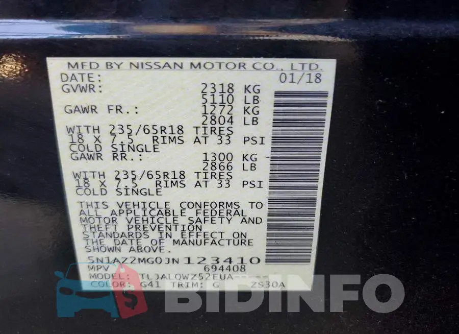 5N1AZ2MG0JN123410 Photo# 13