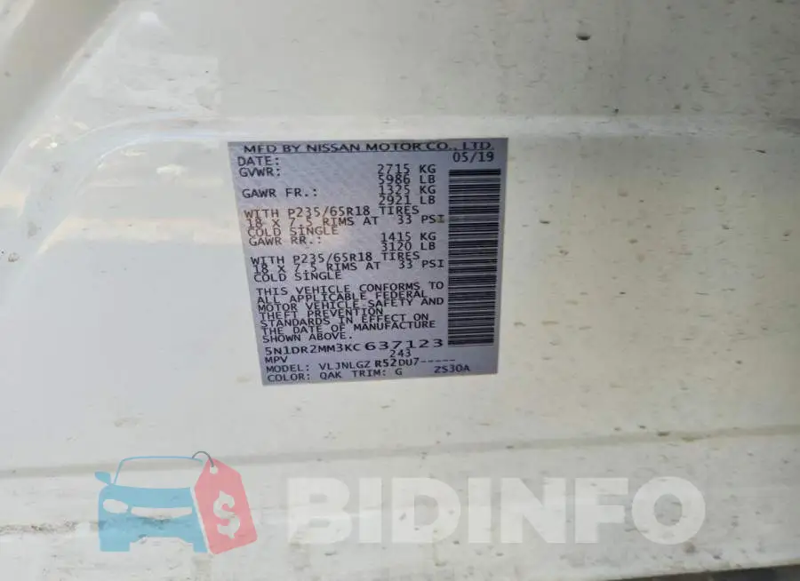 5N1DR2MM3KC637123 Photo# 13