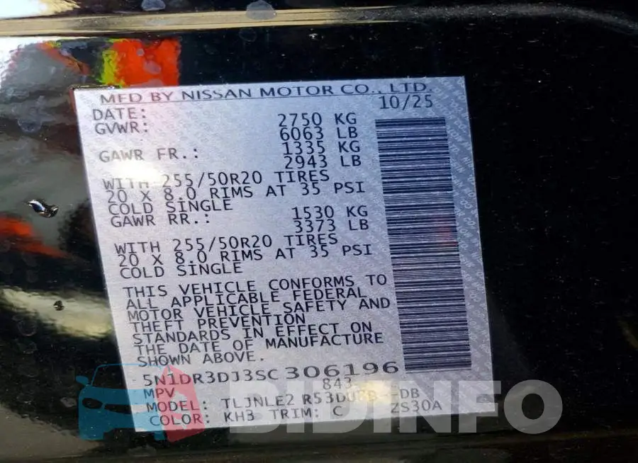 5N1DR3DJ3SC306196 Photo# 13