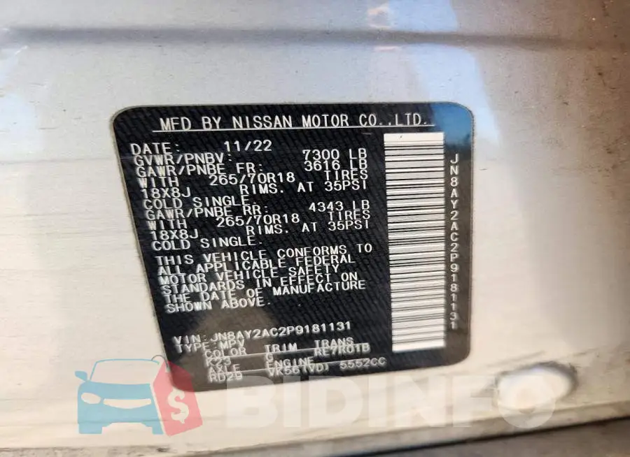 JN8AY2AC2P9181131 Photo# 13