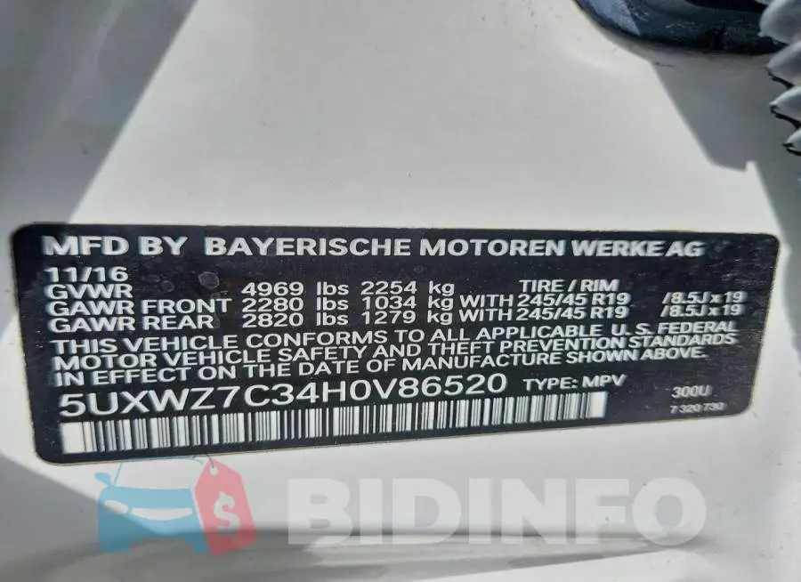 5UXWZ7C34H0V86520 Photo# 13