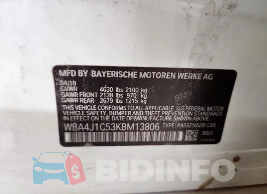 WBA4J1C53KBM13806 Photo# 12