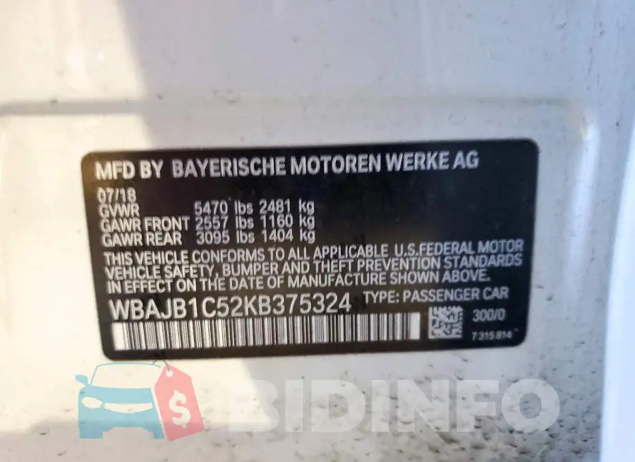 WBAJB1C52KB375324 Photo# 12