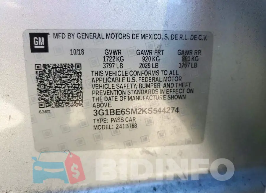 3G1BE6SM2KS544274 Photo# 12