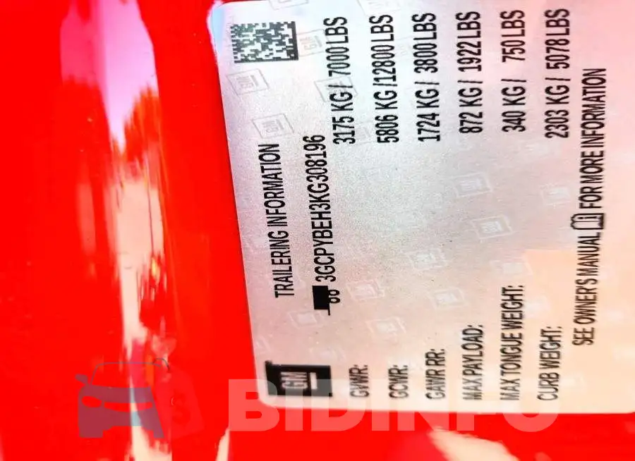 3GCPYBEH3KG308196 Photo# 12