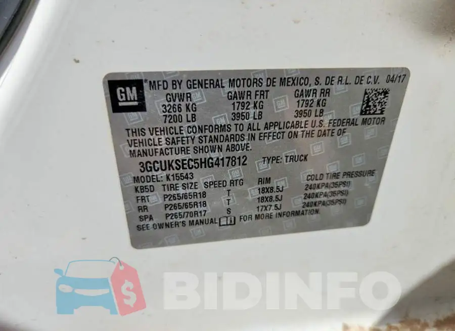 3GCUKSEC5HG417812 Photo# 12