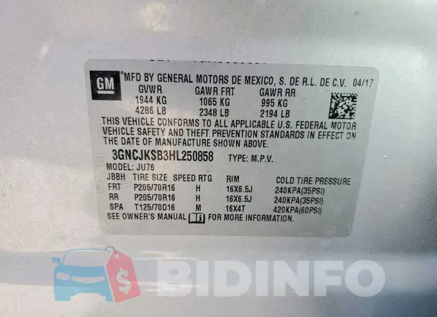 3GNCJKSB3HL250858 Photo# 13