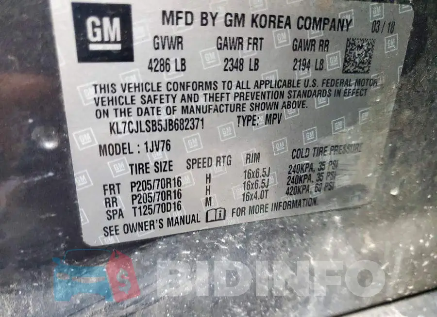 KL7CJLSB5JB682371 Photo# 13