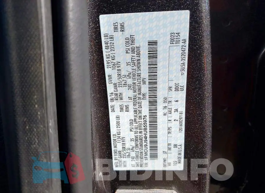 1FMCU9J94HUB55976 Photo# 13
