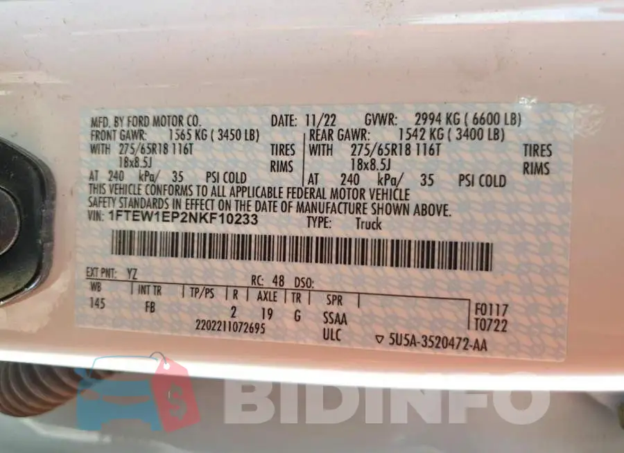1FTEW1EP2NKF10233 Photo# 12