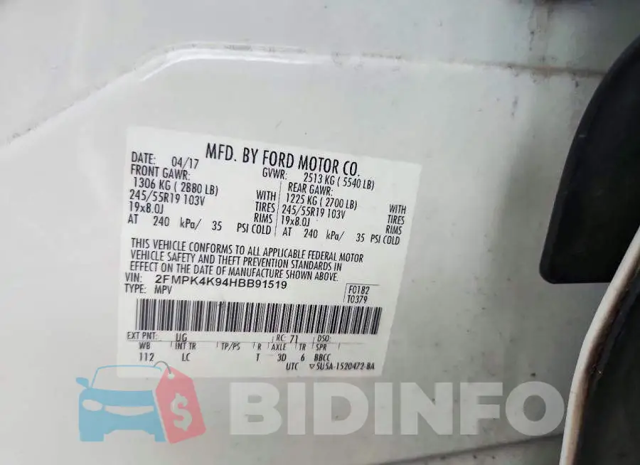 2FMPK4K94HBB91519 Photo# 12