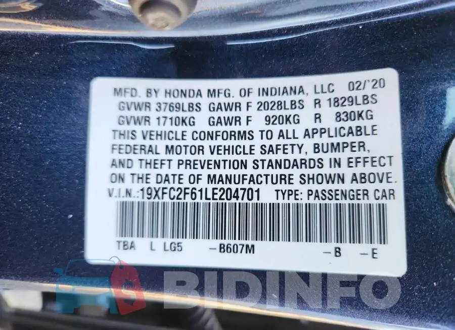 19XFC2F61LE204701 Photo# 12