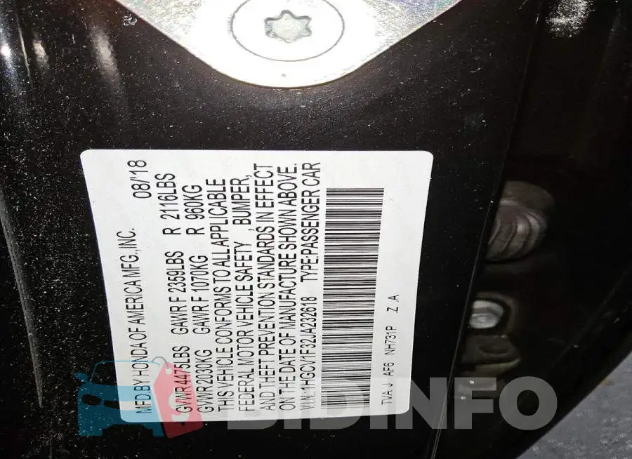 1HGCV1F32JA232618 Photo# 12