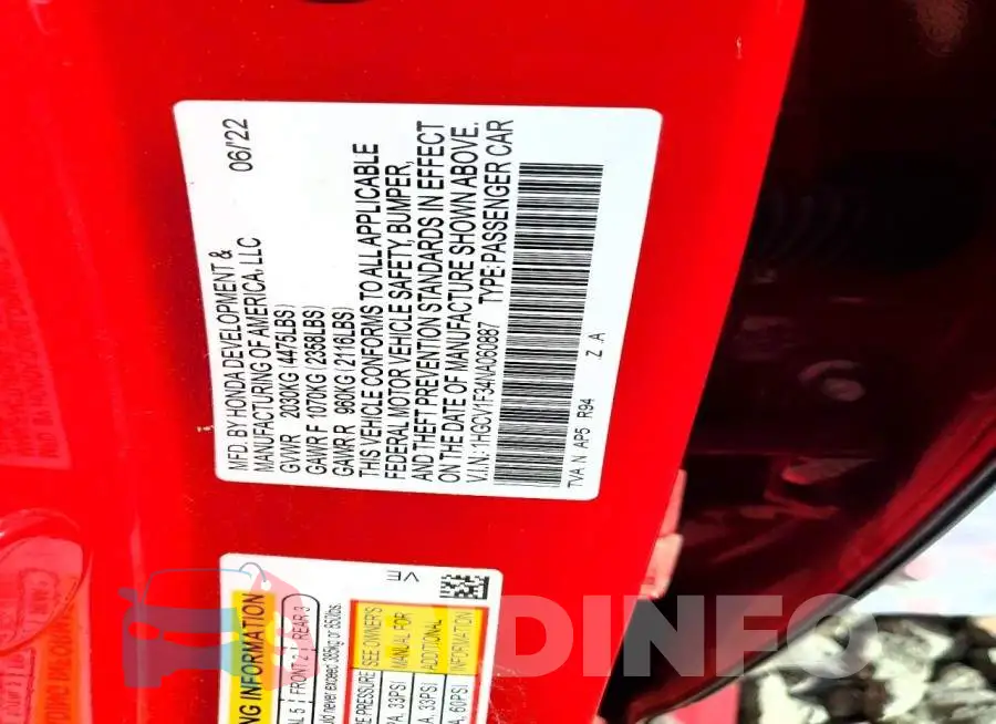1HGCV1F34NA060887 Photo# 12