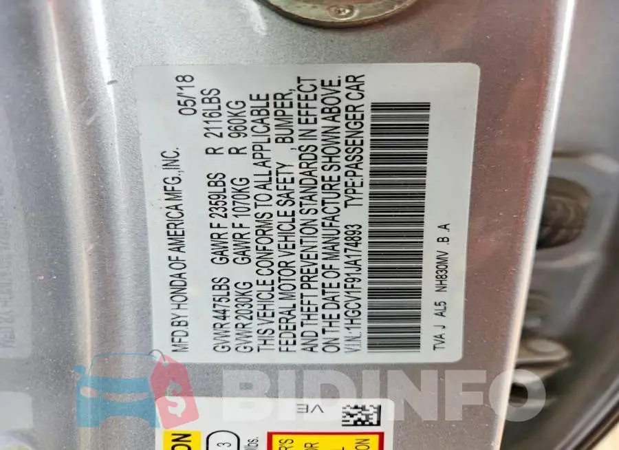 1HGCV1F91JA174893 Photo# 12