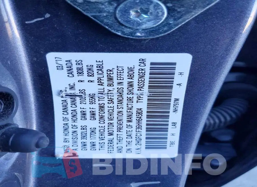 2HGFC1F36HH645804 Photo# 13