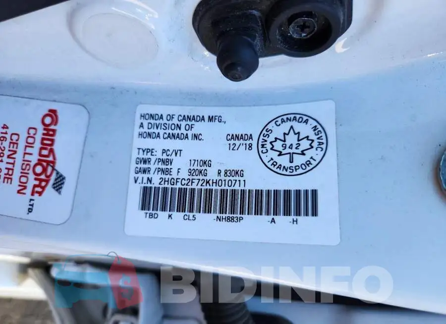 2HGFC2F72KH010711 Photo# 13
