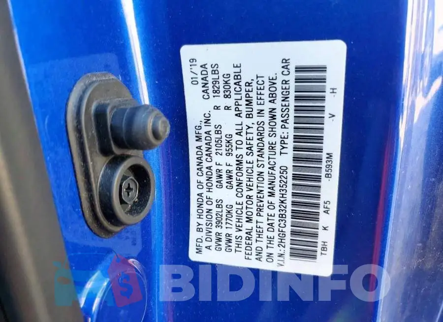 2HGFC3B32KH352250 Photo# 12