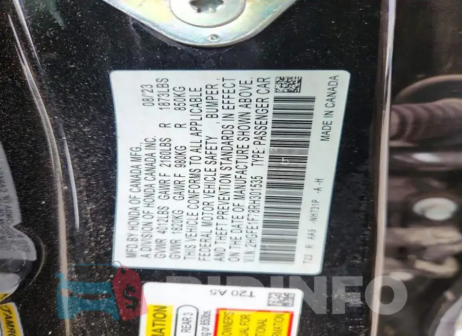 2HGFE1F78RH301535 Photo# 12