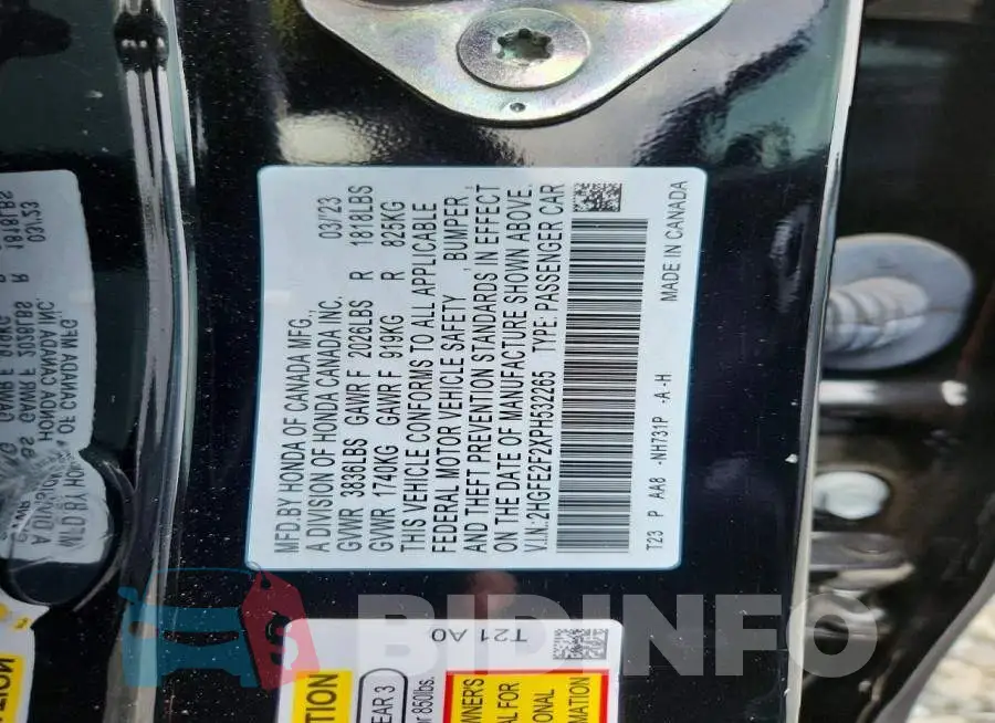 2HGFE2F2XPH532265 Photo# 12