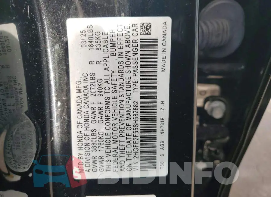 2HGFE2F55SH582882 Photo# 12