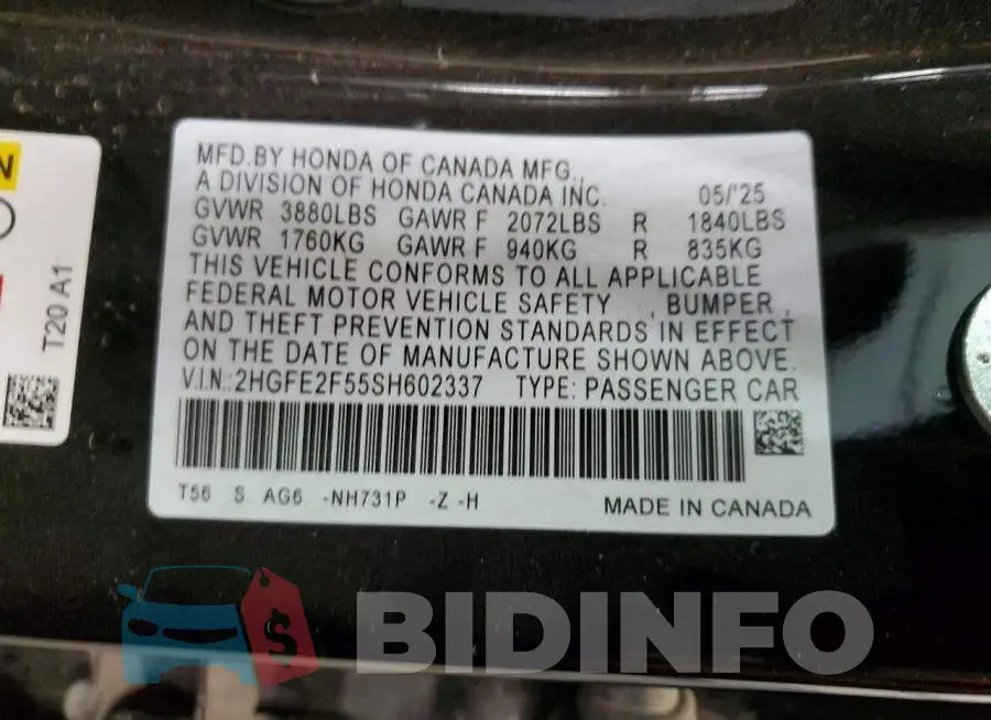 2HGFE2F55SH602337 Photo# 12