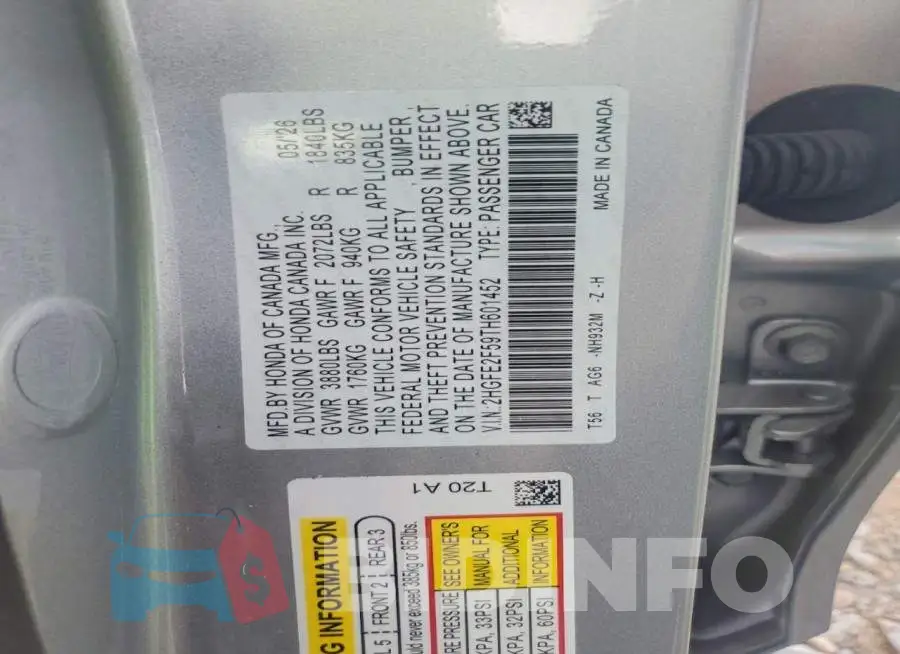 2HGFE2F59TH601452 Photo# 12
