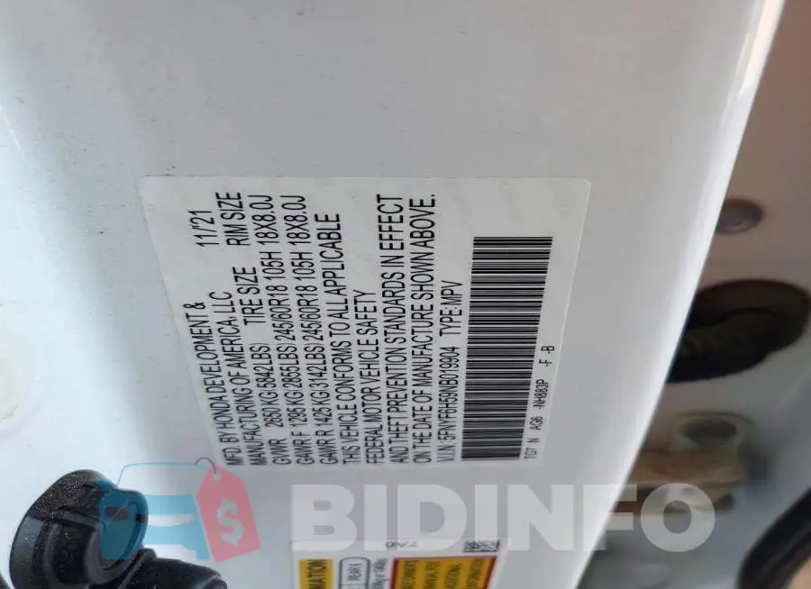 5FNYF6H59NB019904 Photo# 13